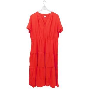 For‎ Cynthia Women's Red Linen Blend Tiered Maxi Dress Size 1X